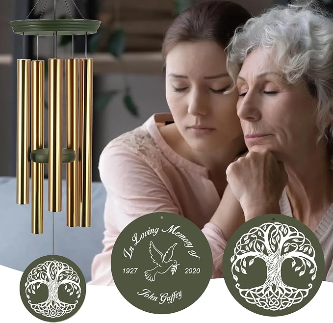 ASTARIN Memorial Tree of Life 36" Wind Chimes, Personalized Name Sympathy Wind Chime, in Memory of Loss Mom Loved One, Large Deep Tone Bereavement Windchimes for Outside Clearance(Produced in Texas)