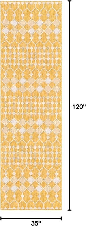 Unique Loom Outdoor Trellis Collection Area Rug - Traliccio (2' 11" x 10' Runner, Yellow/ Ivory)