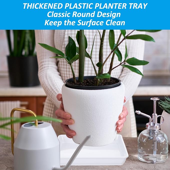 PATIKIL Plant Saucer Tray, 10 Pack 10 Inch Plastic Square Plant Saucer Flower Planter Drip Tray for Indoors Outdoors Patio Balcony, White