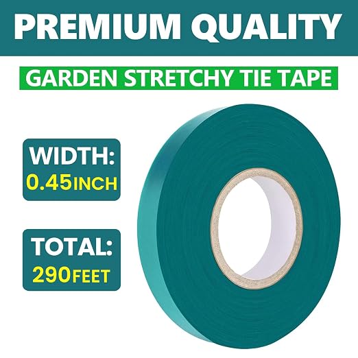 Easytle Garden Tie Tape 0.45" 290 Ft, Stretch Tie Tape Roll, Sturdy Plant Ribbon Garden Green PVC Plastic Stake Gardening Tools for Indoor Outdoor Patio Plant Use