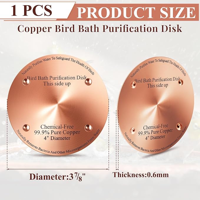 MorningRo 1 Pcs 4'' Bird Bath Copper Disk, 0.6mm Thick Reinforced 99.99% Pure Copper Disc birdbath Purification Disc, with 4 Point Support for Outdoor Birdbaths Bowls Cleaner (Classic)