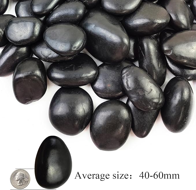 Polished Black River Rocks - 2-3 inch 20LB High Polished Decorative Pebbles, Stones for Landscaping, Natural River Rocks for Outdoor Décor, Plants,Vase Filler,Fish Tank