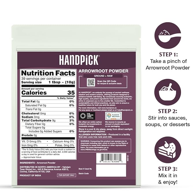 Arrowroot Powder (397g/14oz) Natural Thickener, Fine Ground | Wheat Flour Substitute | Non GMO, Gluten Free, Dairy Free | Neutral Flavor, Ideal for Baking/Cooking | Resealable Ziplock Pouch