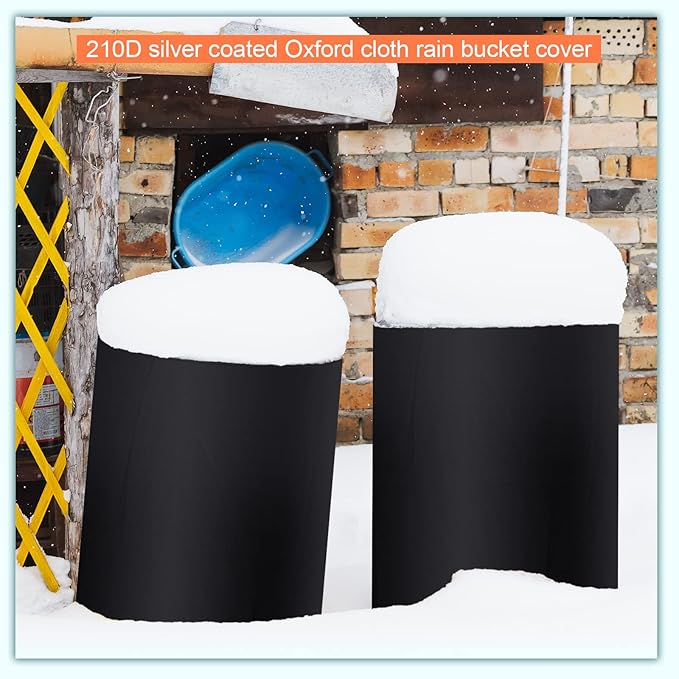 Amylove 55 Gallon Drum Cover, 210D Oxford Cloth Water Storage Barrel Cover, 25 x 37 Inch Outdoor Waterproof Rain Snow Bucket lid with Drawstring, UV Protection, Anti Dust(Black,3 Pcs)