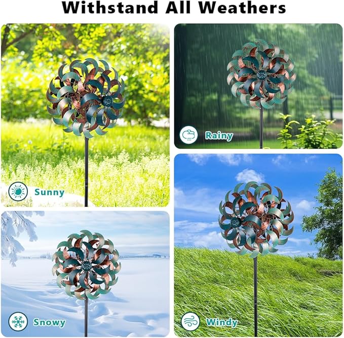 Stargarden Wind Spinners for Yard and Garden, 6 Layers Windmill | Metal Wind Sculptures & Spinners with Sturdy Stakes, Metal Yard Art Decoration