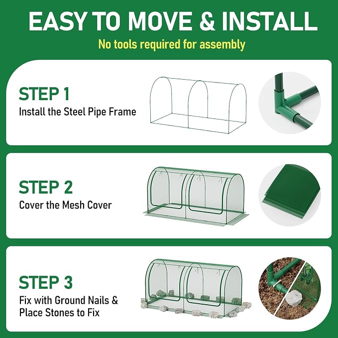 SPECILITE 98x49x49in Garden Plant Netting Mesh Cover for Raised Bed with Roll-up Zipper Door for Vegetables Fruits, Large Tunnel Gardening Net, Green