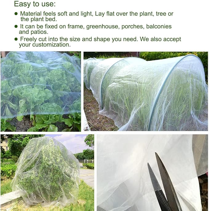 Roll Packed 5x100FT Garden Netting, Fine Mesh Pest Barrier Protect Your Plant Fruits Flower, Insect Bird Protection Netting for Raised Beds Greenhouse Hoops