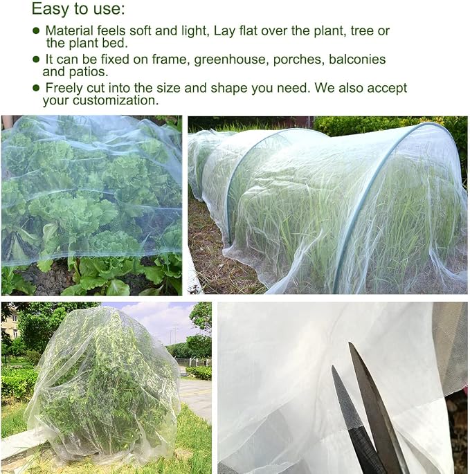 Roll Packed 10x100FT Garden Netting, Fine Mesh Pest Barrier Protect Your Plant Fruits Flower, Insect Bird Protection Netting for Raised Beds Greenhouse Hoops