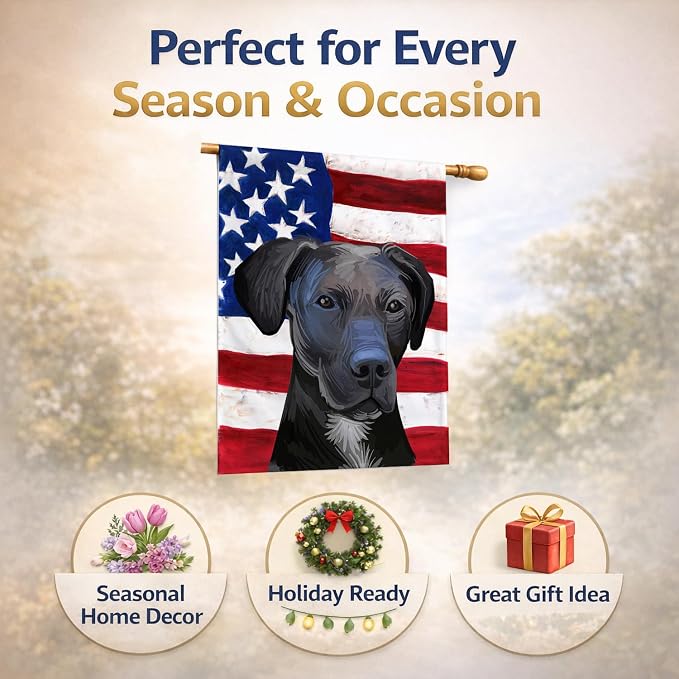 Caroline's Treasures CK6727CHF Stephens Cur Dog American Flag House Flag Large Porch Sleeve Pole Decorative Outside Yard Banner Artwork Wall Hanging, Polyester, House Size, Multicolor