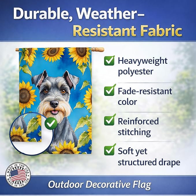 Caroline's Treasures DAC6156CHF Schnauzer in Sunflowers House Flag Large Porch Sleeve Pole Decorative Outside Yard Banner Artwork Wall Hanging, Polyester, House Size, Multicolor