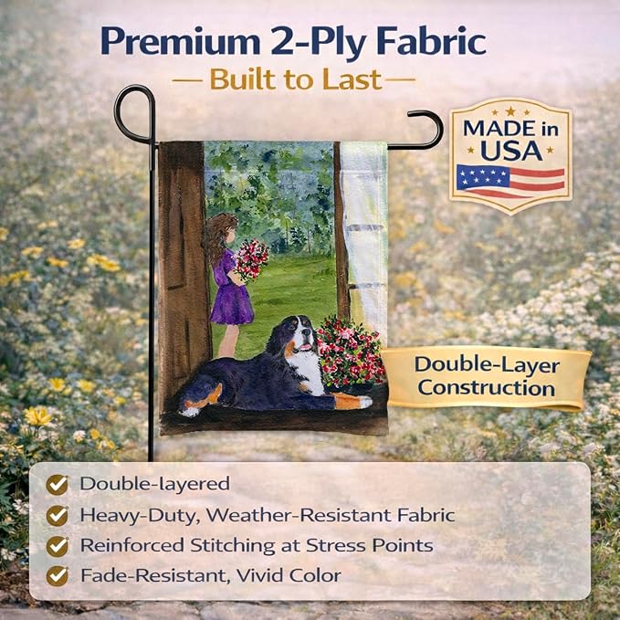 Caroline's Treasures SS8535GF Little Girl with her Bernese Mountain Dog Garden Flag Mailbox Flag Decorative Yard Flag Banner Outside Patio Artwork Yard Flower Beds, Garden Size, Multicolor