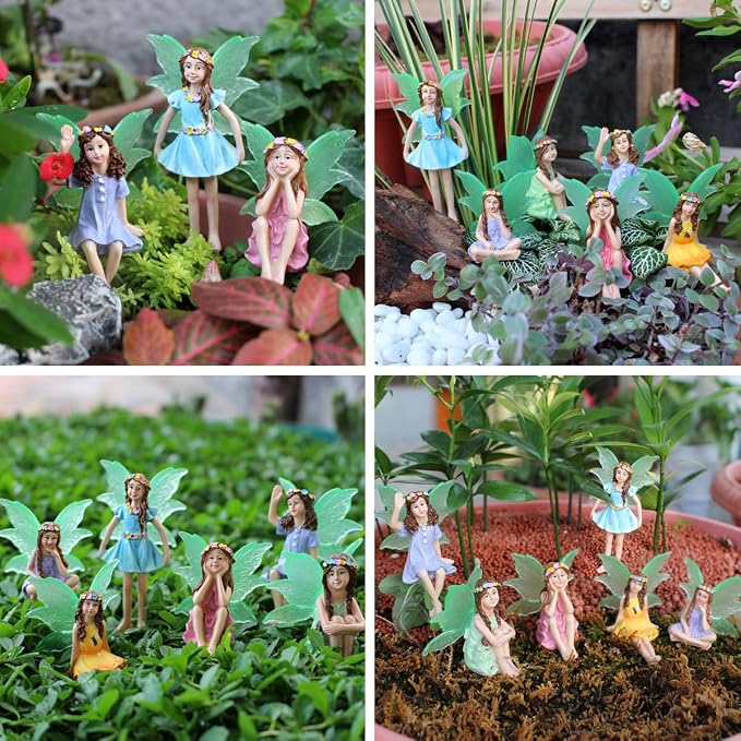 6PCS Fairy Garden Decor Fairies, Glow in The Dark Yard Sculpture Lawn Ornament Mini Garden Art Outdoor Decor Accessories (6 Fairies)