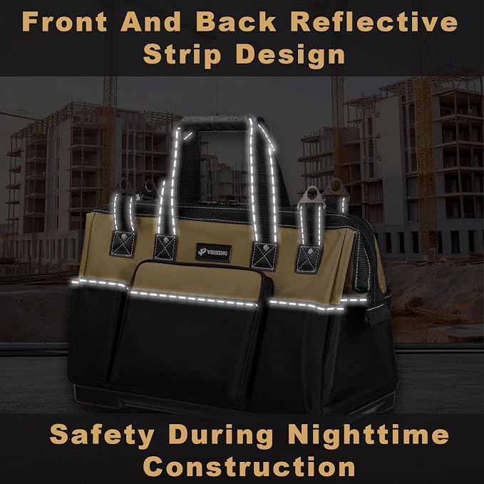 17 IN Large Tool Bag For Men Heavy Duty, Drill Bag Tool Bag Organizer, Wide Mouth Waterproof Hard Bottom Multiple Pockets Tool Tote, Tool Caddy, Maintenance