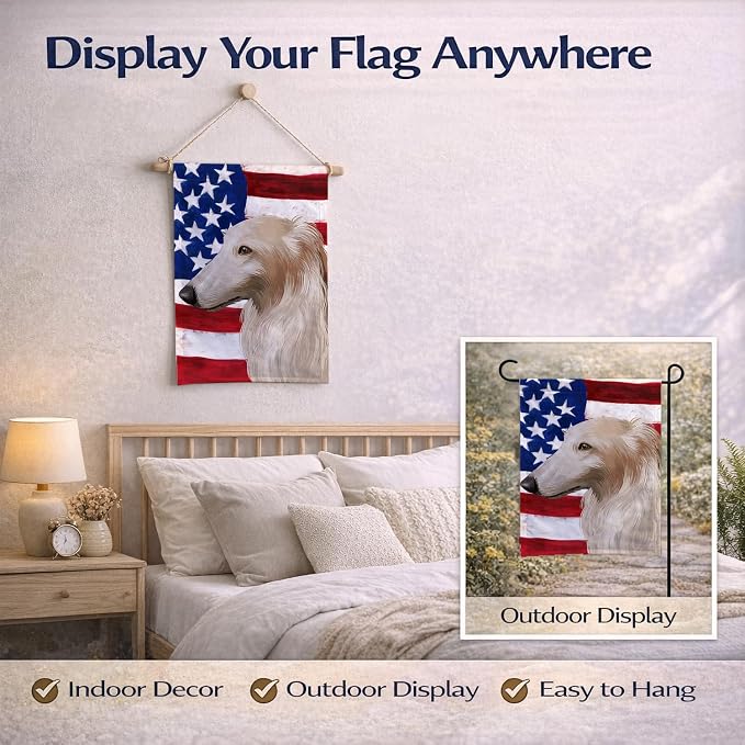 Caroline's Treasures CK6449GF Borzoi Dog American Flag Garden Flag Mailbox Flag Decorative Yard Flag Banner Outside Patio Artwork Yard Flower Beds, Garden Size, Multicolor