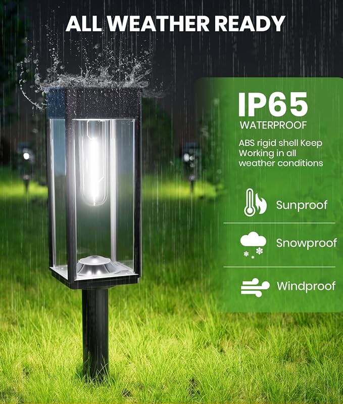 BITPOTT Solar Pathway Lights Outdoor,Bright Solar Lights for Outside, Waterproof Auto On/Off Garden Lights Solar Powered Landscape Lights for Yard Walkway Driveway Lawn (Cool White, 2 Pack)