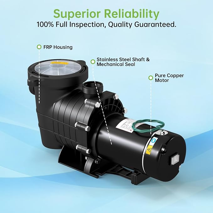 Real Relax 2.0 HP 6800GPH Powerful Dual Voltage Pool Pump | Self-Priming Swimming Pool Pump with Strainer Basket,1.5", 2", and 1.25"-1.5" Connectors, for Inground & Above Ground Pools