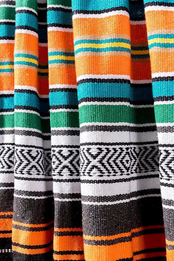 Airooglee 77" L x 46.4" W Large Mexican Blanket - Perfect as Yoga Blanket, Outdoor Camping, Beach, Serape, Picnic, Woven Blanket, Boho Home Décor - Colorful