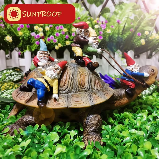 Sunthus Garden Gnomes Decorations for Yard Statues Turtle Outdoor Decor | Funny Resin Art Figurine For Gnome Lovers