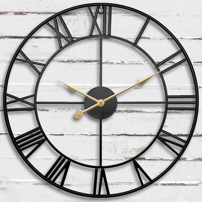30 Inch Exact Large Outdoor Clock - Black Metal Waterproof Outdoor Clock for Patio, Pool Area, Porch, Garden, Deck - Battery Operated Gaint Vintage Farmhouse Decorative Wall Clock