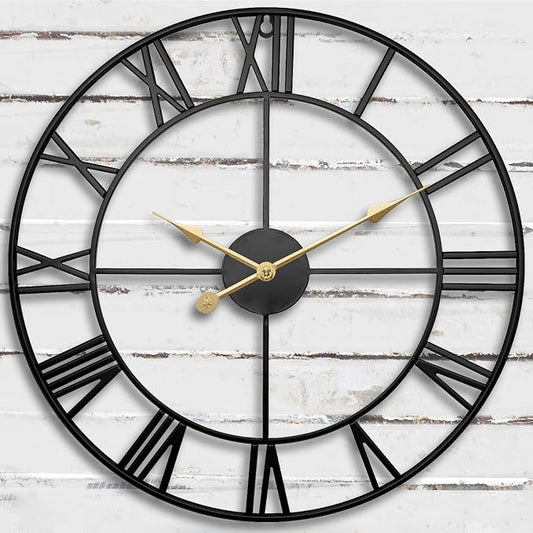 30 Inch Exact Large Outdoor Clock - Black Metal Waterproof Outdoor Clock for Patio, Pool Area, Porch, Garden, Deck - Battery Operated Gaint Vintage Farmhouse Decorative Wall Clock