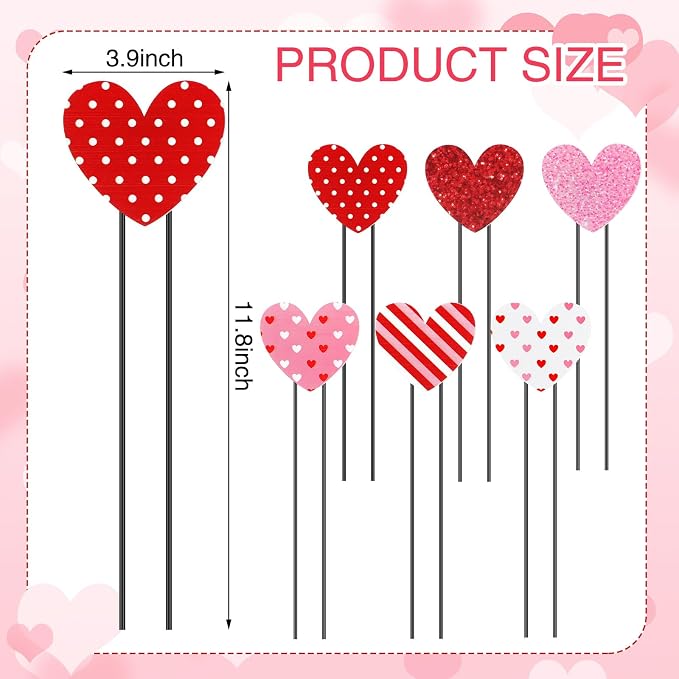 Pickmesh 6 Pcs 12" H Valentine's Day Metal Yard Sign Heart Valentine Metal Yard Stakes Barn Garden Stake for Planter Pot Walkway Pathway Outdoor Decor Lawn Decoration