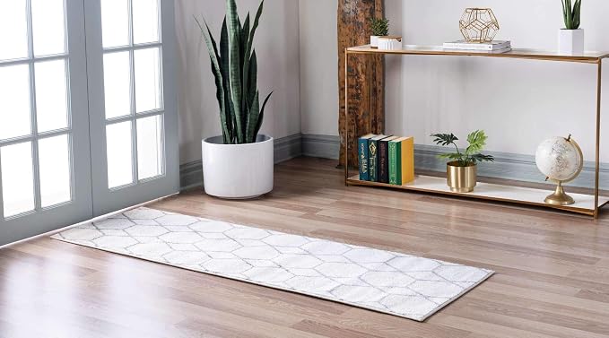 Unique Loom Trellis Frieze Collection Area Rug - Geometric (2' x 6' 1" Runner, Ivory/ Gray)