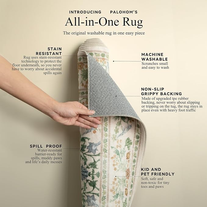 Machine Washable Rugs for Living Room: 6x9 Bedroom Rug Vintage Stain Resistant Non Slip Low Pile Lightweight Soft Carpets for Living Room Dining Room Kitchen Nursery Kids Room Farmhouse
