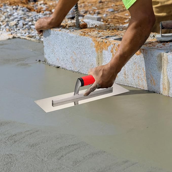HARFINGTON 2 PCS Double Round Drywall Trowel 14" x 4", 402 Stainless Steel Concrete Finishing Trowel Art Paint Plastering Hand Tools with TPE Grip, for Concrete Cement, Silver