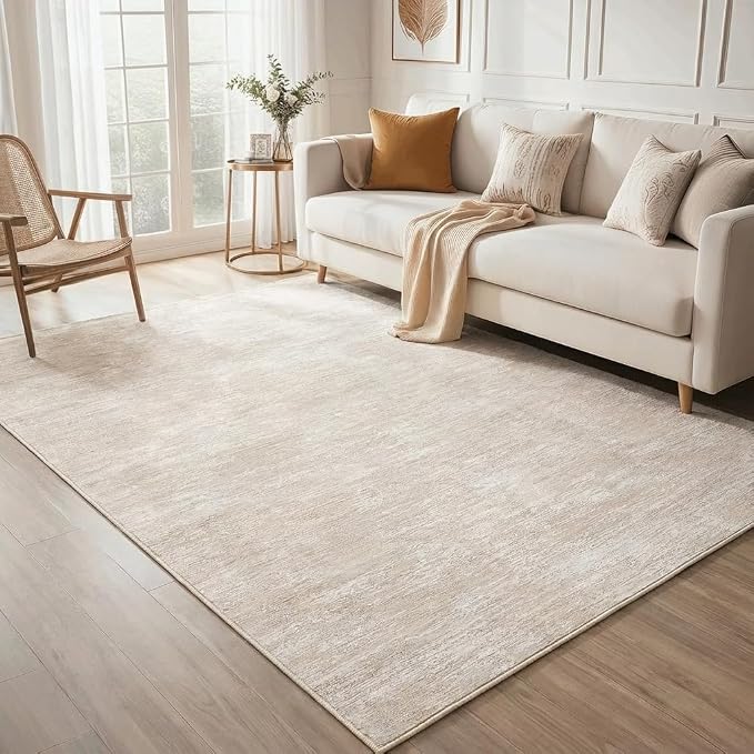 GarveeHome 4x6 Rugs for Bedroom Solid Color Machine Washable Area Rugs for Living Room, Non Slip Non Shedding Floor Cover Carpet Stain Resistant Low Pile Mats for Entryway Playroom Office, Beige