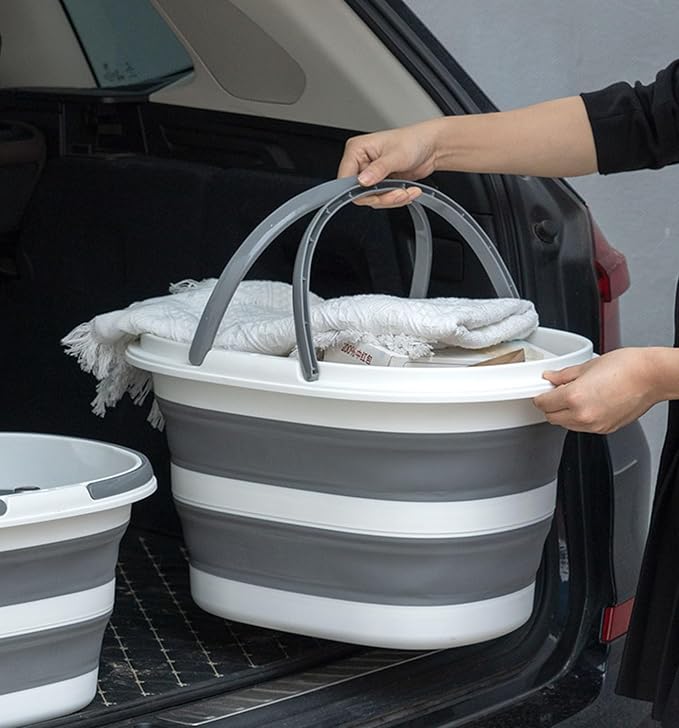 Lesipee Collapsible Bucket 16L with Handles, Foldable Silicone Mop Bucket Space Saving Tub for Laundry, Camping, Beach & Pool Party Ice Bucket, Portable Wash Basin for Home, Car & Outdoor, 4.2 Gallon