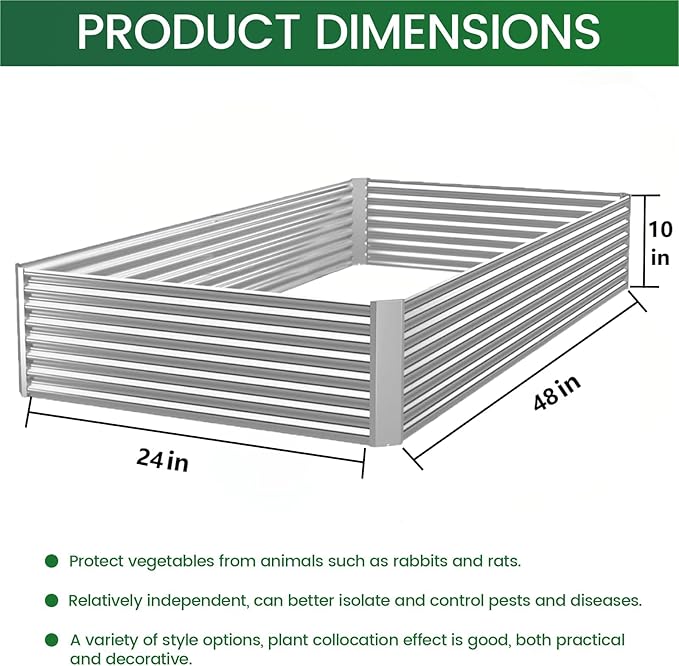4pcs Galvanized Raised Garden Bed Outdoor,Above Ground Garden Bed for Vegetable,Metal Raised Beds for Flower,Steel Raised Beds for Gardening - 4x2ft