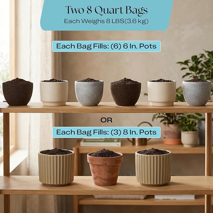 Rosy Soil Houseplant Potting Soil, 8 Quarts, Pack of 2 | Organic Indoor Potting Mix with Biochar and Worm Castings, For Monstera, Pothos, Tropical Indoor Plants, Peat Free