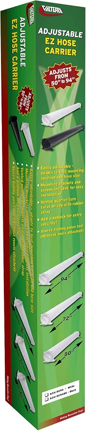 Valterra A04-5094BK RV Adjustable EZ Hose Carrier with Lockable Door Cap, Black