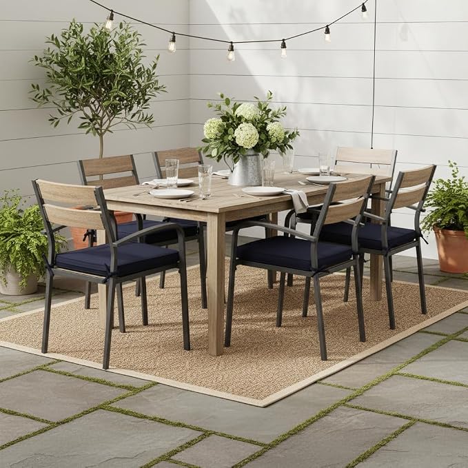 Sunbrella 18" x 18" Dining Chair Pad Cushion with Corded Edge, Soft Fiber Batting Insert, Removable Reversible Cover & Ties - Canvas Navy
