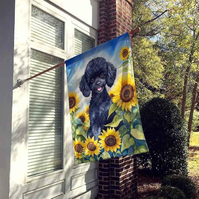 Caroline's Treasures DAC6137CHF Black Poodle in Sunflowers House Flag Large Porch Sleeve Pole Decorative Outside Yard Banner Artwork Wall Hanging, Polyester, House Size, Multicolor