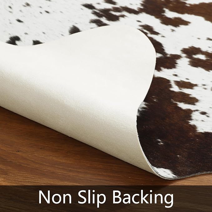 AROGAN Faux Cowhide Rug, Cow Print Animal Area Rug, 5.2x6.2 Ft Spots Brown | Premium Cow Hide Carpet, Western Rug for Bedroom Living Room Decor, Durable Faux Cow Skin Cowhide Area Rug