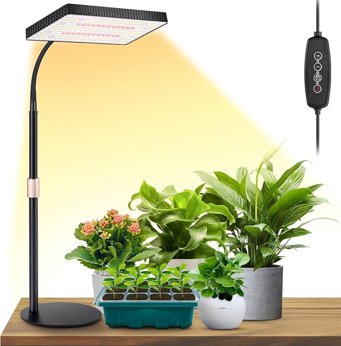 LBW Desk Grow Light, Full Spectrum Plant Light for Indoor Plants, Grow Lamps with 4/8/12H Timer, 10"-26" Height Adjustable, 6 Brightness Levels