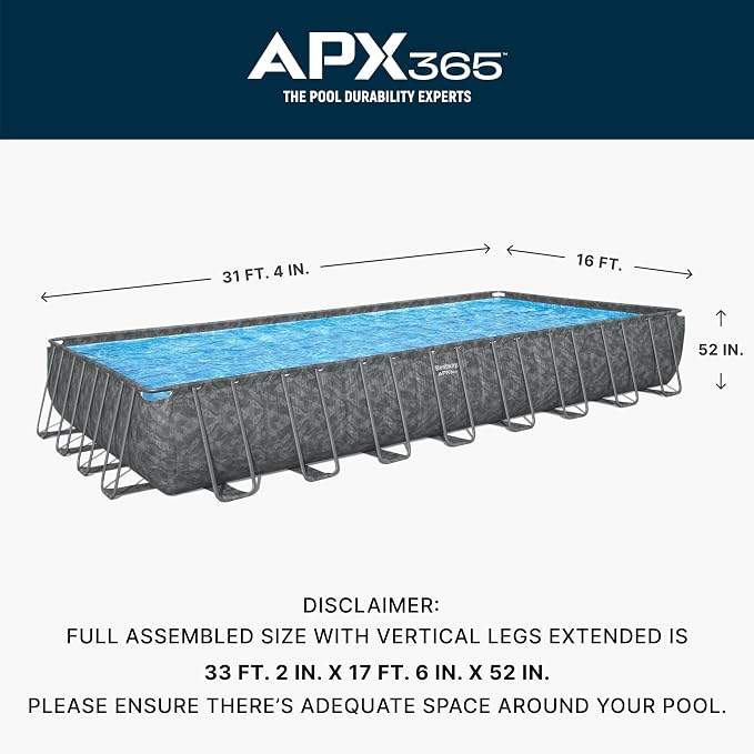 Bestway APX 365 31'4" x 16' x 52" Above Ground Pool Set w/Sand Filter Pump | Long-Lasting All-Season Swimming Pool with Galvanized Steel Frame - Ladder, Cover, and Polysphere Filtration Balls Included