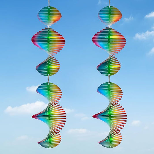 Aoedelyart Rainbow Wave Wind Spinners Outdoor Hanging Decor Wind Sculpture,7In Stainless Steel Bird Scare Devices Reflective Wind Spinner,Bird Deterrents for Outside,Yard Garden Ornaments Gifts(4Pack)