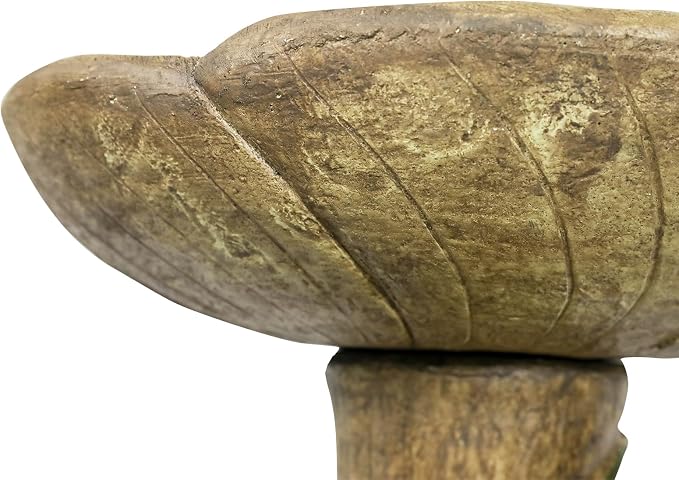 SunJet 24” High x 19” Diameter Outdoor Bird Bath with Tree Stump Leaf Design - Fibre Reinforced Concrete Birdbaths for Garden, Patio, Yard, Lawn Décor