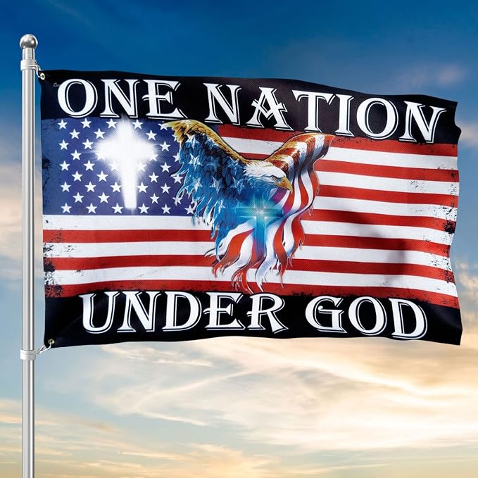 FLAGWIX 3x5 Patriotic American Flags, 4th of July Decorations, One Nation Under God American Eagle Flag - Double Sided, Heavy Duty Canvas - Decorations for Indoor, Outdoor Decor Flag with Grommets