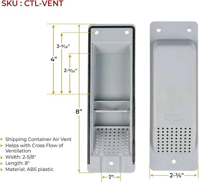 (4 Pack) Shipping Container Air Vent, Cross Flow Ventilation - Light Grey