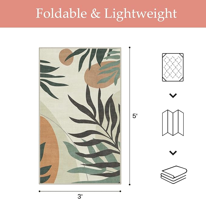 GENIMO Outdoor & Indoor Area Rug 3'x5', Waterproof, Non-Shedding, Easy Cleaning, Leaf Mat for Patio, Living Room, Balcony, Dining Room, RV, Deck, Bedroom, Camping, Outside Carpet, Beige Grey