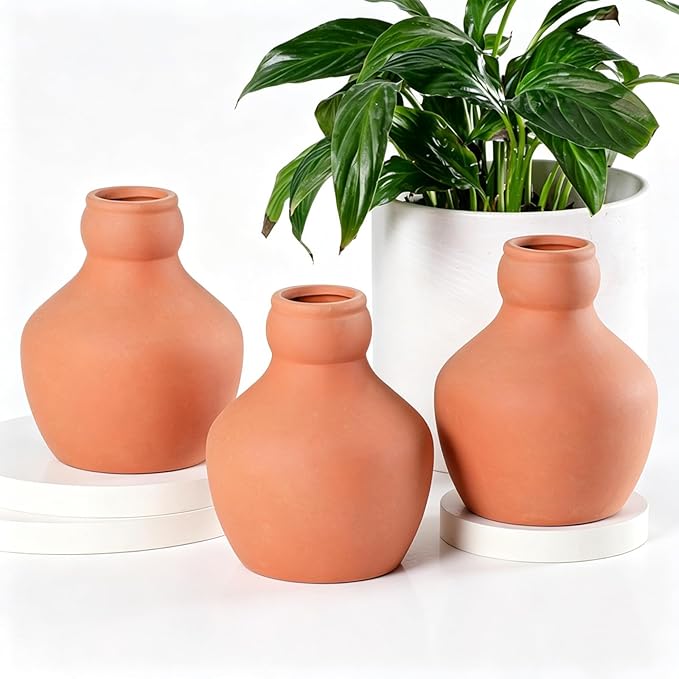 Plant Watering Devices 3 Pack Terracotta Vacation Plant Waterer Plant Self-Watering Stakes Terracotta Auto-Water Irrigation System Self Watering Devices for Indoor Outdoor Plants