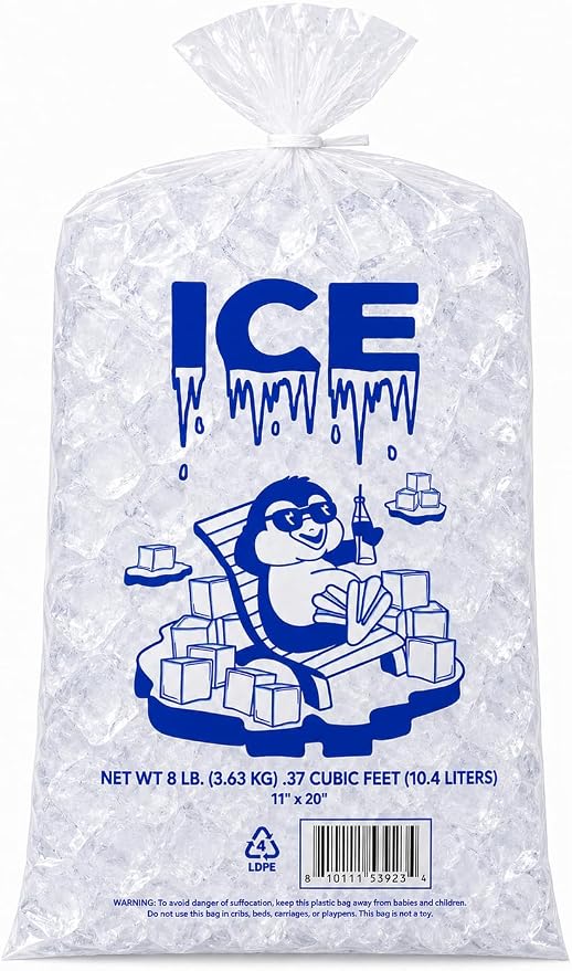 Ice Bag 8 lb 11" x 20" 500 Count | Twist Ties Included | Heavy Duty Storage Bags | Retail Sales, Parties, Camping & Food Cooling | LDPE Plastic Bags | Bits N Things