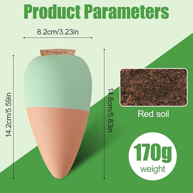 4 Pack Terracotta Watering Spikes, Plant Watering Devices Wine Bottle Automatic Plant Self Watering Spikes for Vacations, Clay Self-Watering Stakes for Indoor Outdoor Plants