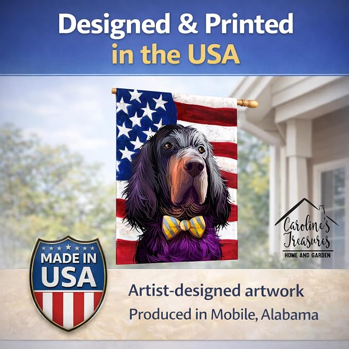 Caroline's Treasures CK6543CHF Gordon Setter Dog American Flag House Flag Large Porch Sleeve Pole Decorative Outside Yard Banner Artwork Wall Hanging, Polyester, House Size, Multicolor