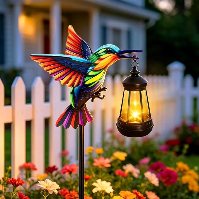 Hummingbird Solar Garden Lights Outdoor Waterproof, Gifts for Women Mom Grandma Daughter, Stake Lights with Solar Lantern, Hanging Solar Lights, Solar Path Lights Yard Art Outside Patio Garden Decor