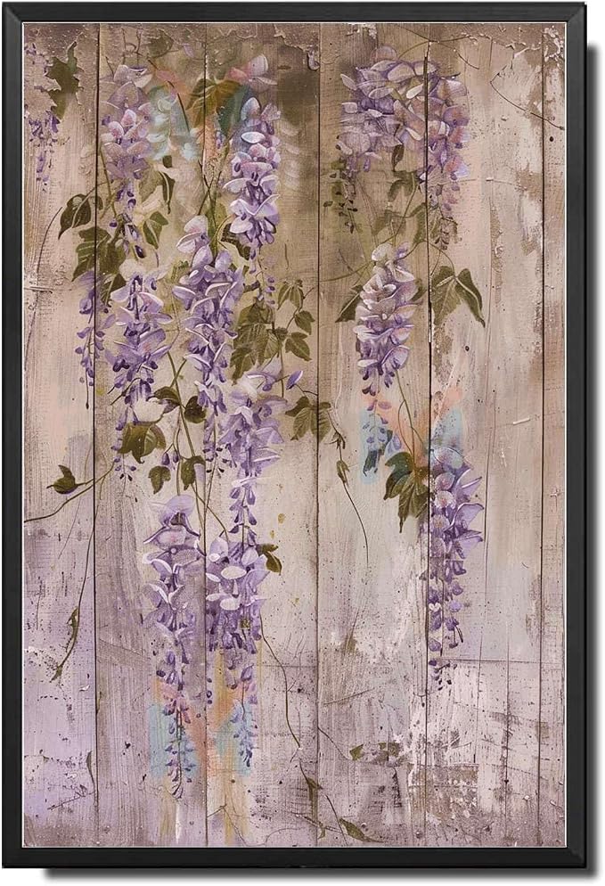 Metal Sign Tin Sign Vintage Wall Art Shabby Chic Wisteria Tin Sign for Antique Garden Charm Rustic Wall Art and Distressed Wood Panels Tin Signs for Garden for Club 6×8 Inches with Metal Frame