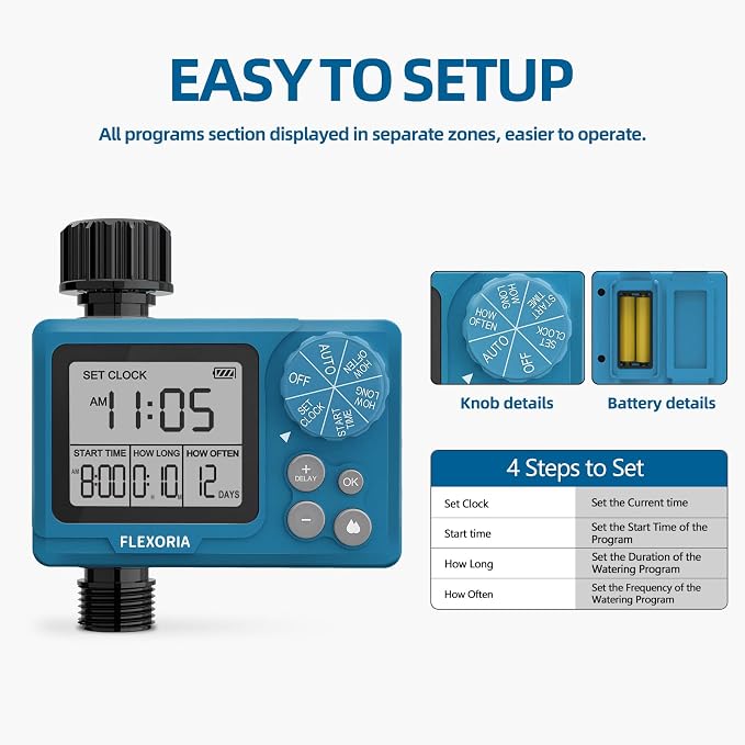 Digital Programmable Water Timer, Garden Hose Sprinkler Timer for Irrigation and Watering Systems, 1 Outlet